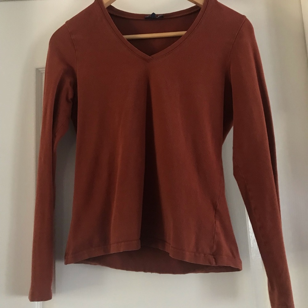 Burnt Orange V Neck Long Sleeve